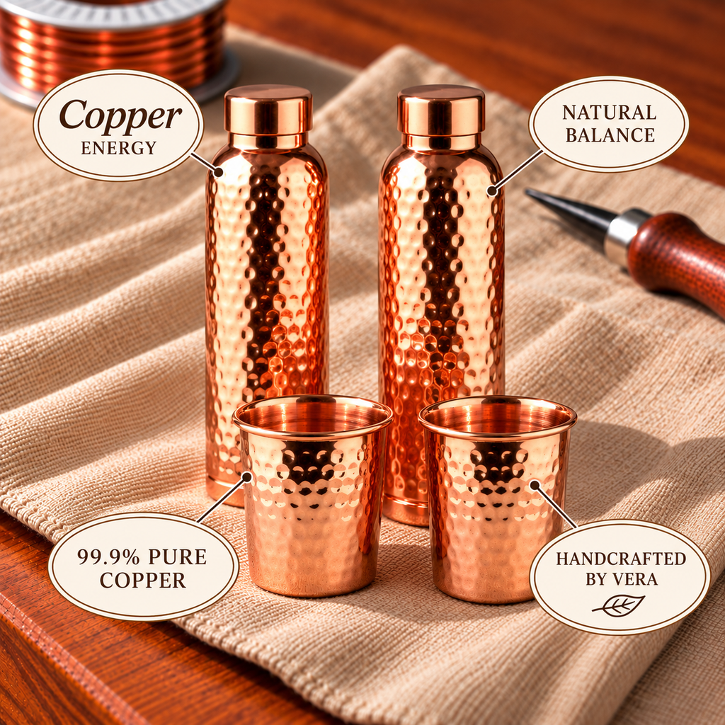 Hammered Copper Gift Set – 2 Bottles & 2 Mugs