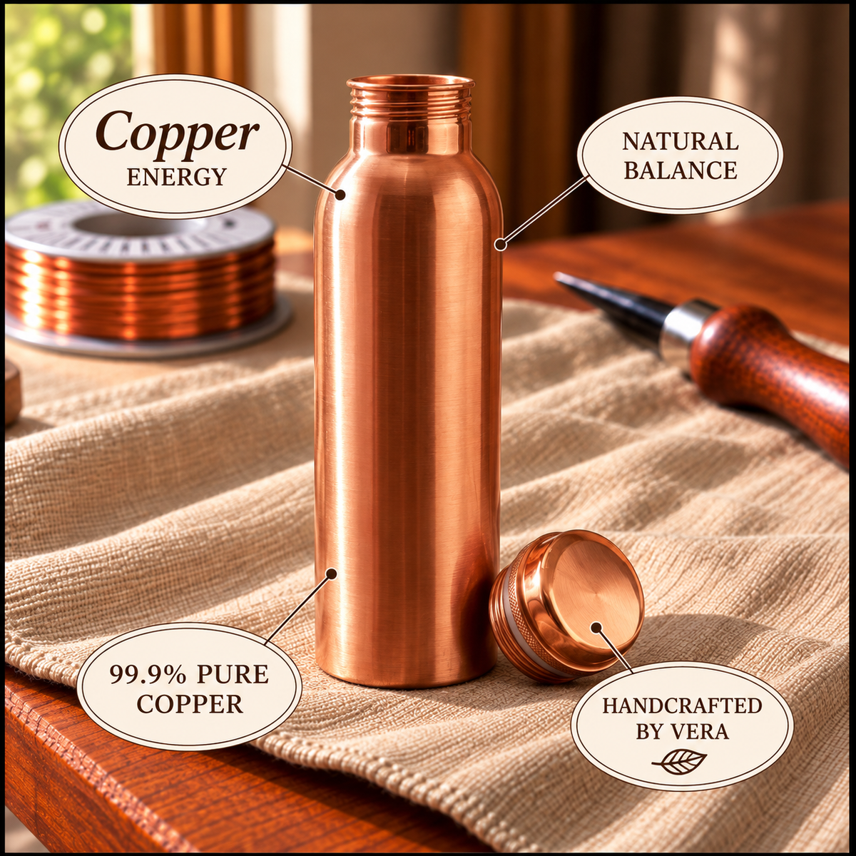 Elegant Pure Copper Water Bottle